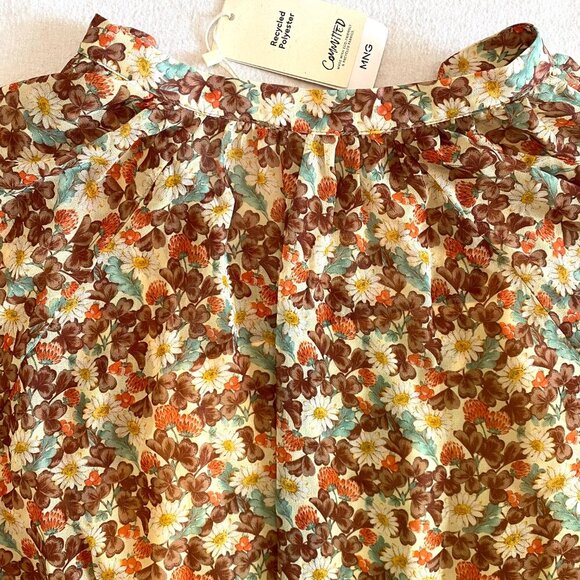 NWT Mango floral print mini dress Women's 4 orange brown loose ruffle boho - Picture 7 of 10